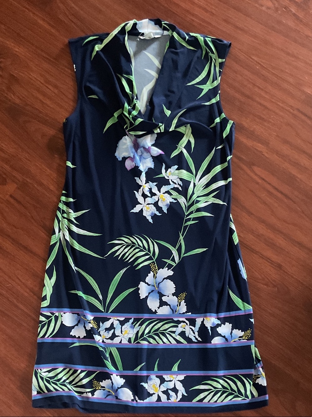 Tommy Bahama Navy Floral Sleeveless Cowl Dress